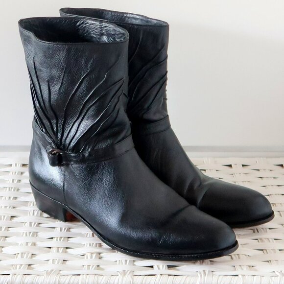Hardy Black Leather Mid-Calf Western Hand Made Ankle Boots Block Heel Brazil 9.5 - Picture 16 of 16